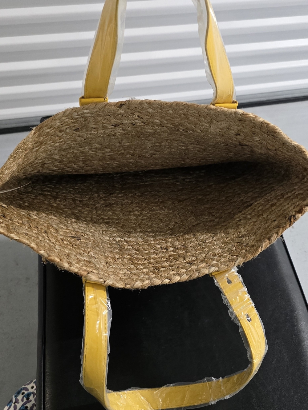 Yellow Straw Tote Bag with Yellow Trim - Picture 3 of 3